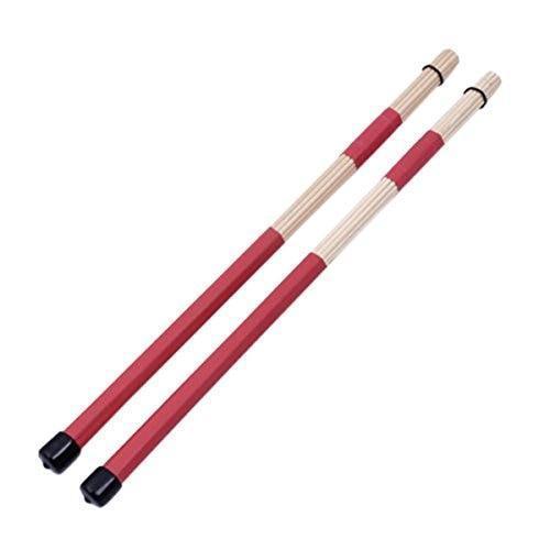 1 Pair 40CM Bamboo Rod Drum Brushes Sticks for Jazz Folk Music (Red) - Firepush